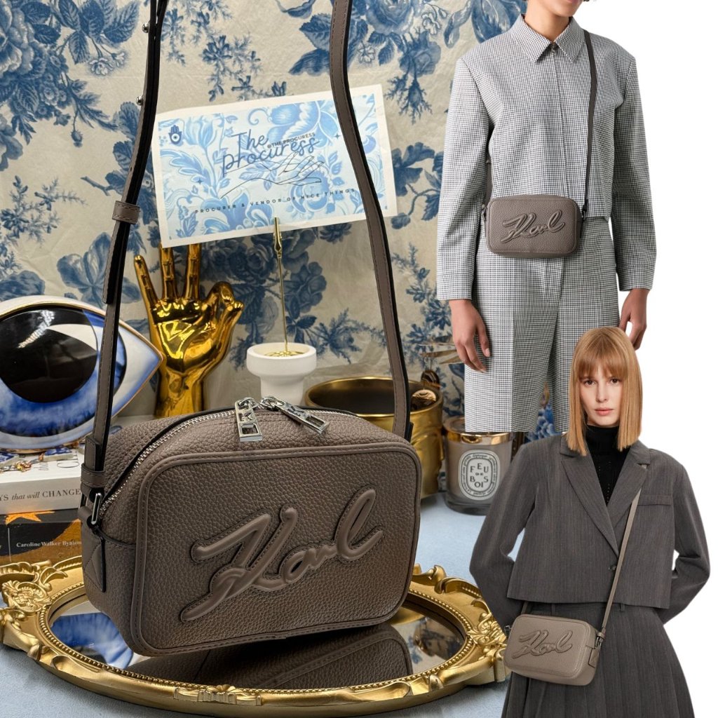 Karl Lagerfeld Nwot K/Skuare Grainy Camera Bag, Taupe Brown Grey